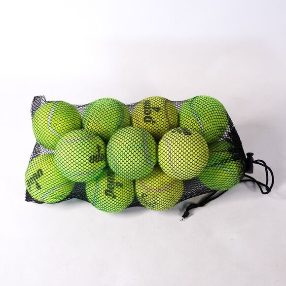 14 Tennis Racket Racquet Balls w/ Black Mesh Carry Bag Used Sporting Goods - Picture 3 of 5